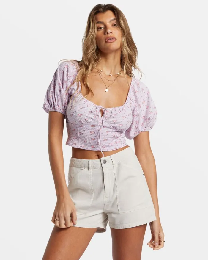 Womens Posy Crop Top Iced Lavender Billabong Tops