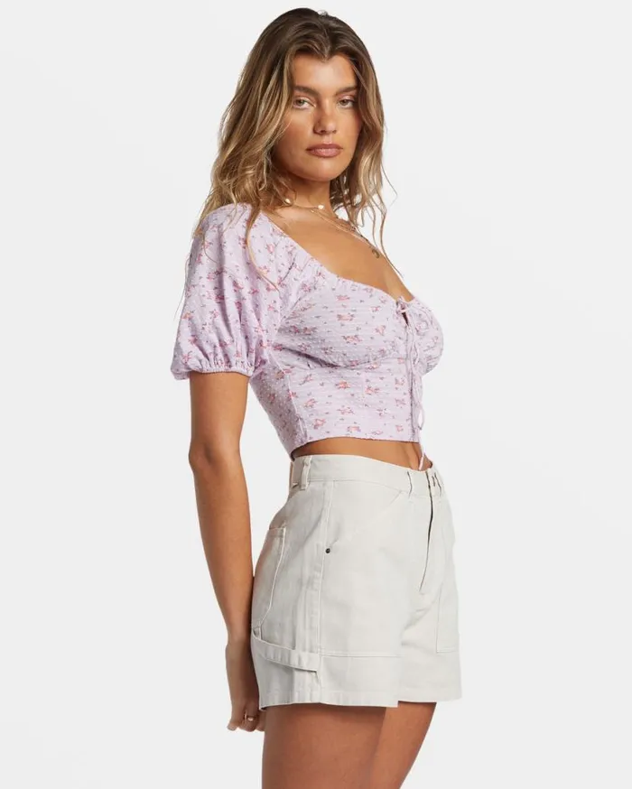 Womens Posy Crop Top Iced Lavender Billabong Tops Womens Posy Crop Top Iced Lavender Billabong Tops