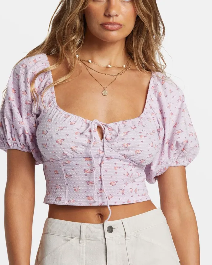 Womens Posy Crop Top Iced Lavender Billabong Tops Womens Posy Crop Top Iced Lavender Billabong Tops
