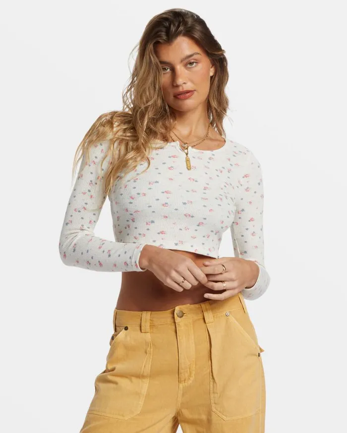 Womens Reese Thermal LongSleeve Cropped Top White Cap Billabong Tops