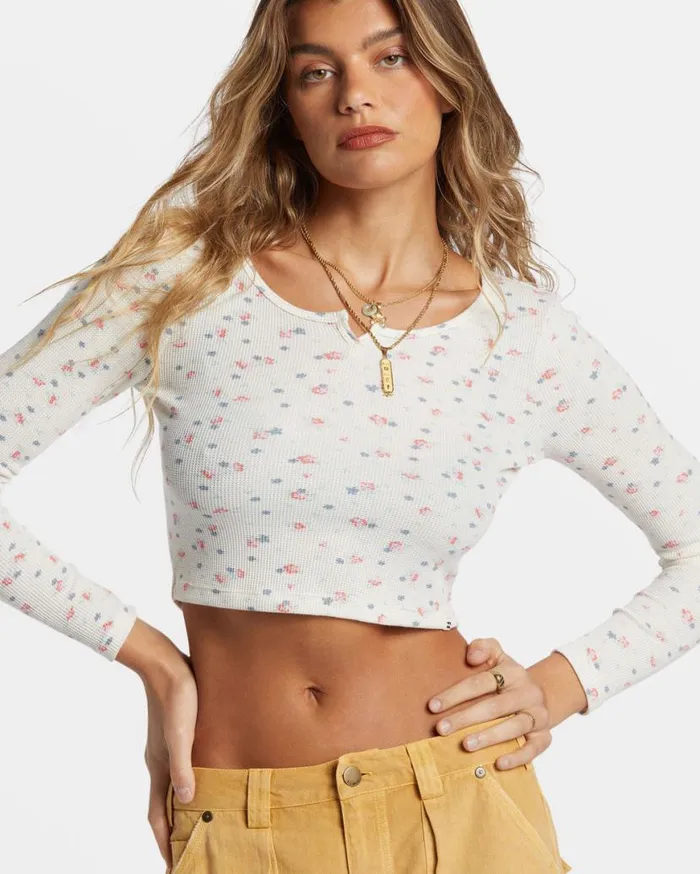 Womens Reese Thermal LongSleeve Cropped Top White Cap Billabong Tops