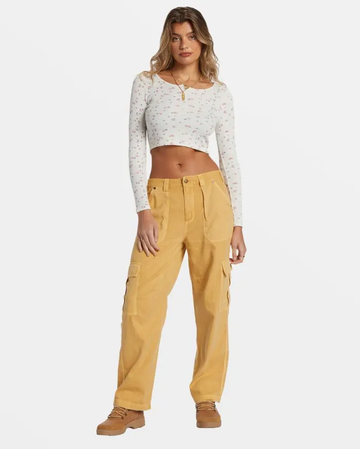 Womens Reese Thermal LongSleeve Cropped Top White Cap Billabong Tops