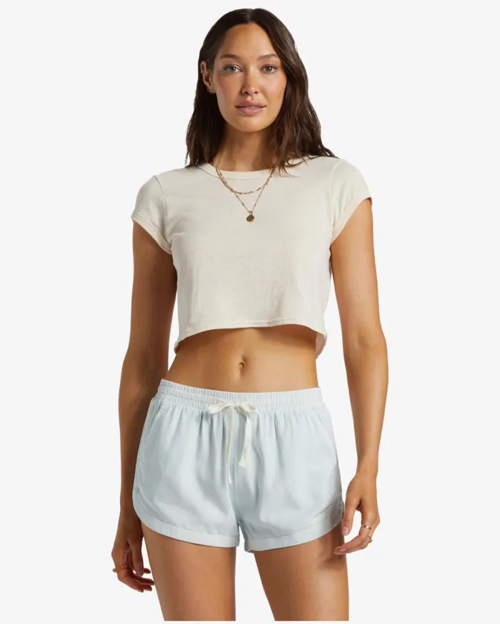Womens Road Trippin Elastic Waist Shorts Dusk Blue Billabong Shorts Womens Road Trippin Elastic Waist Shorts Dusk Blue Billabong Shorts
