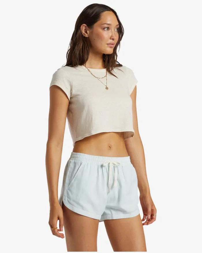 Womens Road Trippin Elastic Waist Shorts Dusk Blue Billabong Shorts Womens Road Trippin Elastic Waist Shorts Dusk Blue Billabong Shorts