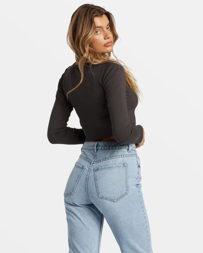 Womens Stars In Your Eyes Long Sleeve Cropped Tshirt Off Black Billabong Tops