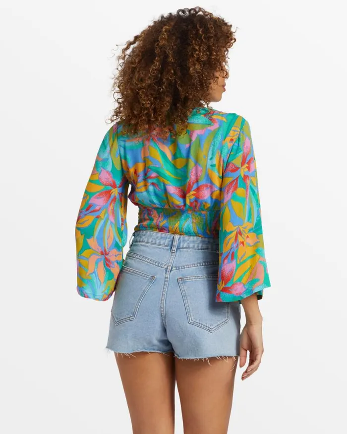 Womens Summer Heat Bell Sleeve Crop Top Marina Billabong Tops Womens Summer Heat Bell Sleeve Crop Top Marina Billabong Tops