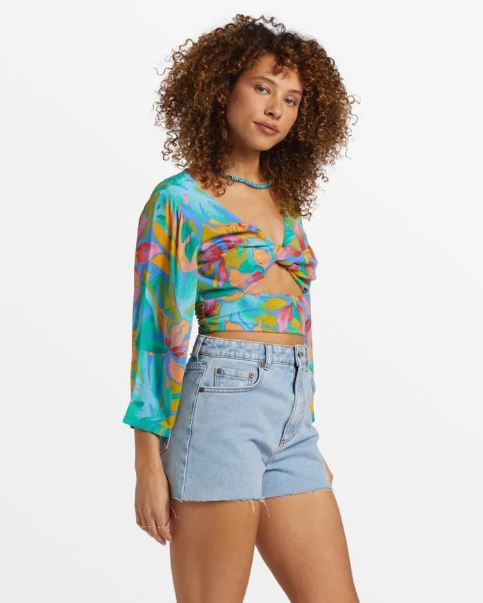 Womens Summer Heat Bell Sleeve Crop Top Marina Billabong Tops Womens Summer Heat Bell Sleeve Crop Top Marina Billabong Tops