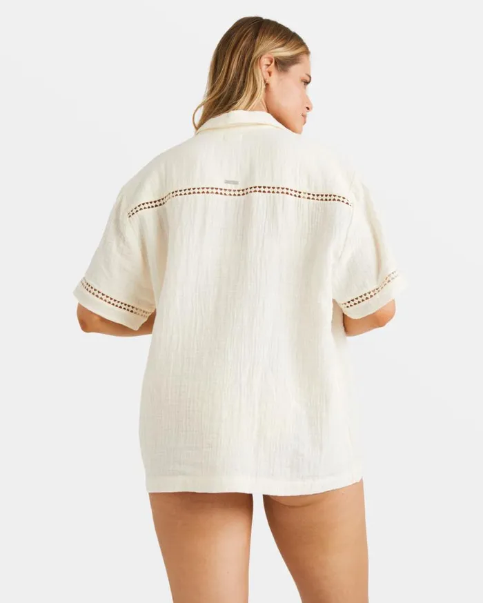 Womens Summers End Short Sleeve Shirt White Cap Billabong Tops