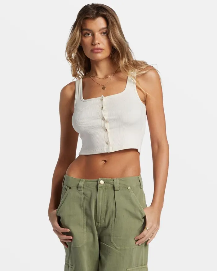 Womens Summerset Cropped Tank Top White Cap Billabong Tops