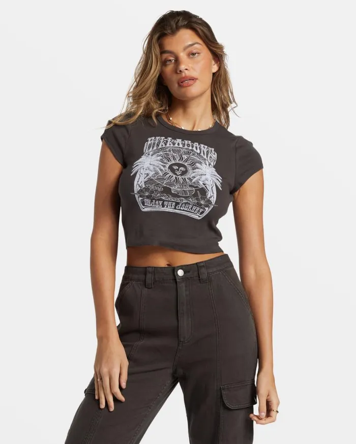 Womens Sunrise To Sunset TShirt Off Black Billabong Graphic Tees and Tanks