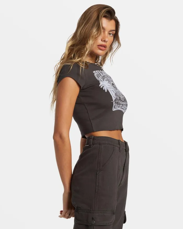 Womens Sunrise To Sunset TShirt Off Black Billabong Graphic Tees and Tanks
