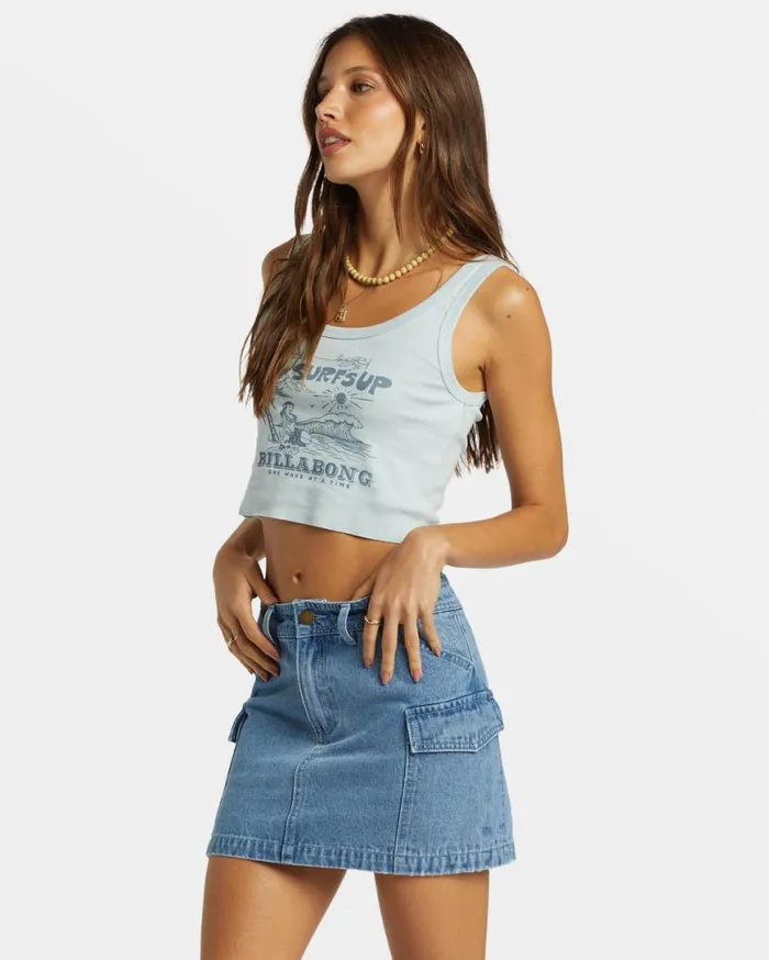 Womens Surfs Up Cropped Tank Top Dusk Blue Billabong Tops Womens Surfs Up Cropped Tank Top Dusk Blue Billabong Tops