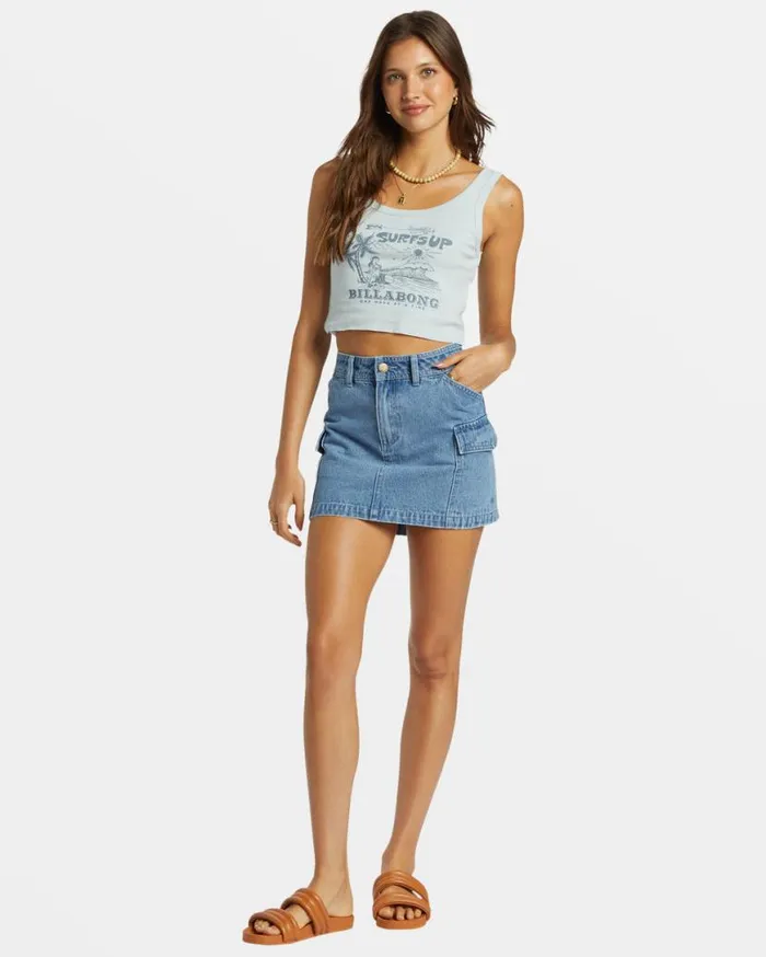 Womens Surfs Up Cropped Tank Top Dusk Blue Billabong Tops Womens Surfs Up Cropped Tank Top Dusk Blue Billabong Tops