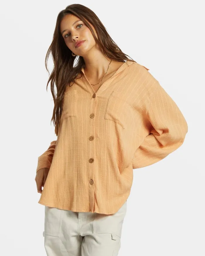 Womens Swell Long Sleeve Shirt Baked Clay Billabong Tops