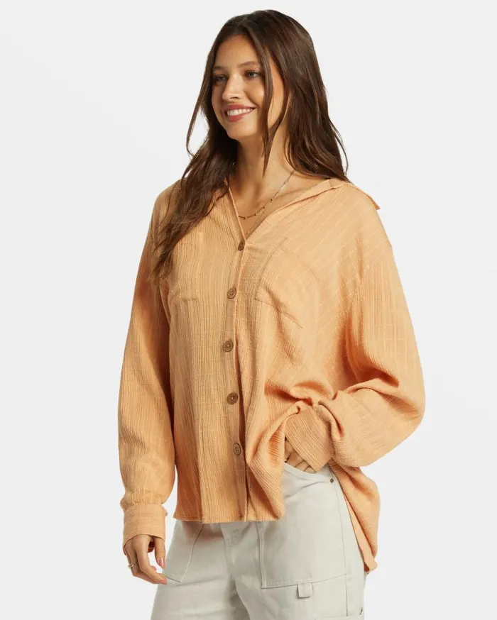 Womens Swell Long Sleeve Shirt Baked Clay Billabong Tops