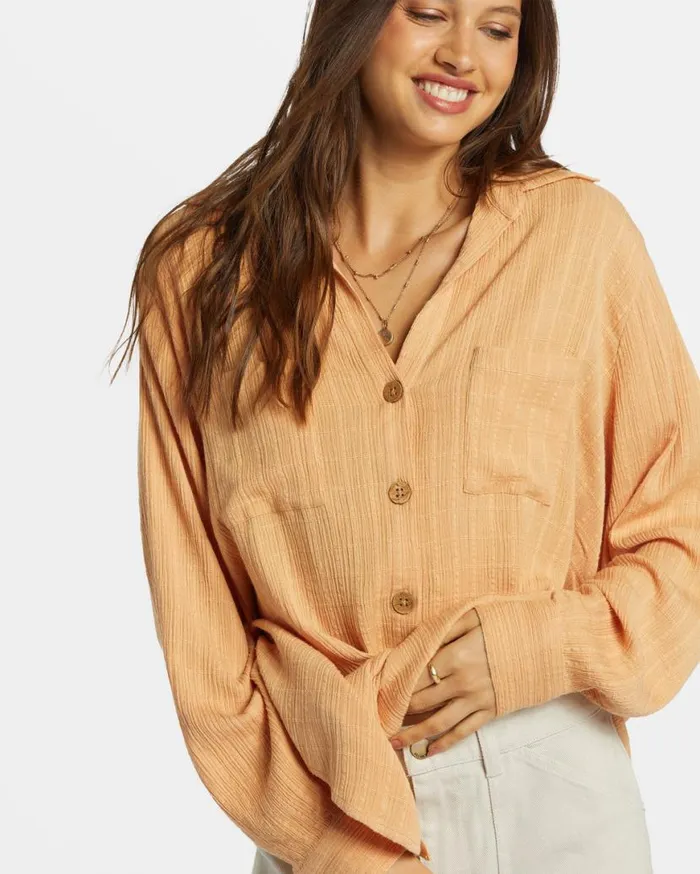 Womens Swell Long Sleeve Shirt Baked Clay Billabong Tops