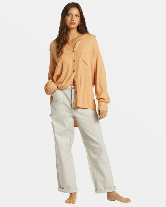 Womens Swell Long Sleeve Shirt Baked Clay Billabong Tops