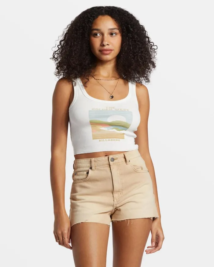 Womens The Golden West Cropped Tank Top Salt Crystal Billabong Graphic Tees and Tanks