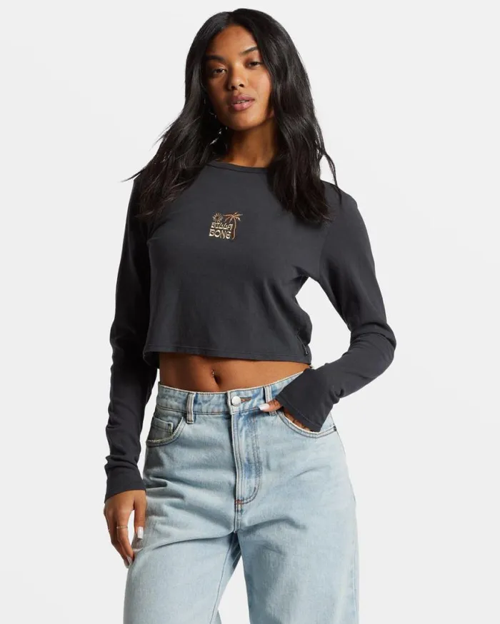 Womens Tommy Long Sleeve Top Black Sands Billabong Tops Womens Tommy Long Sleeve Top Black Sands Billabong Tops