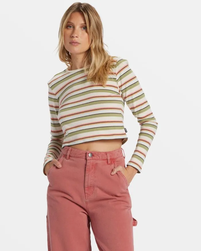 Womens Tommy Stripe Long Sleeve Top Weeping Willow Billabong Tops