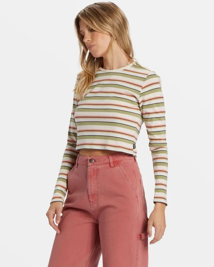 Womens Tommy Stripe Long Sleeve Top Weeping Willow Billabong Tops Womens Tommy Stripe Long Sleeve Top Weeping Willow Billabong Tops