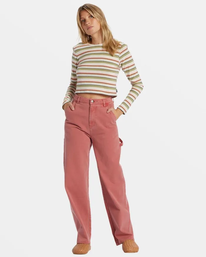 Womens Tommy Stripe Long Sleeve Top Weeping Willow Billabong Tops Womens Tommy Stripe Long Sleeve Top Weeping Willow Billabong Tops