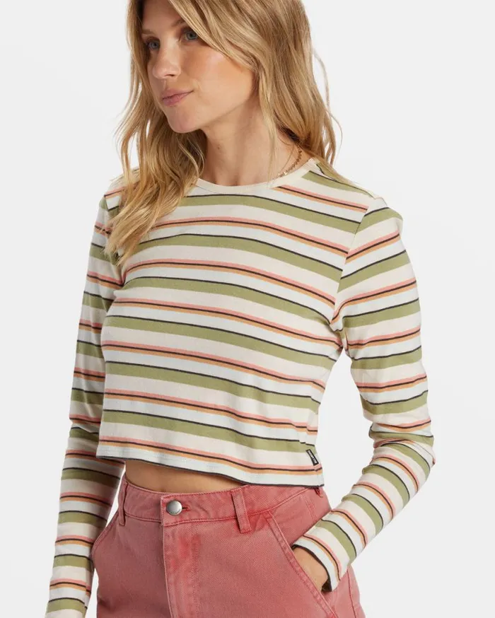 Womens Tommy Stripe Long Sleeve Top Weeping Willow Billabong Tops Womens Tommy Stripe Long Sleeve Top Weeping Willow Billabong Tops