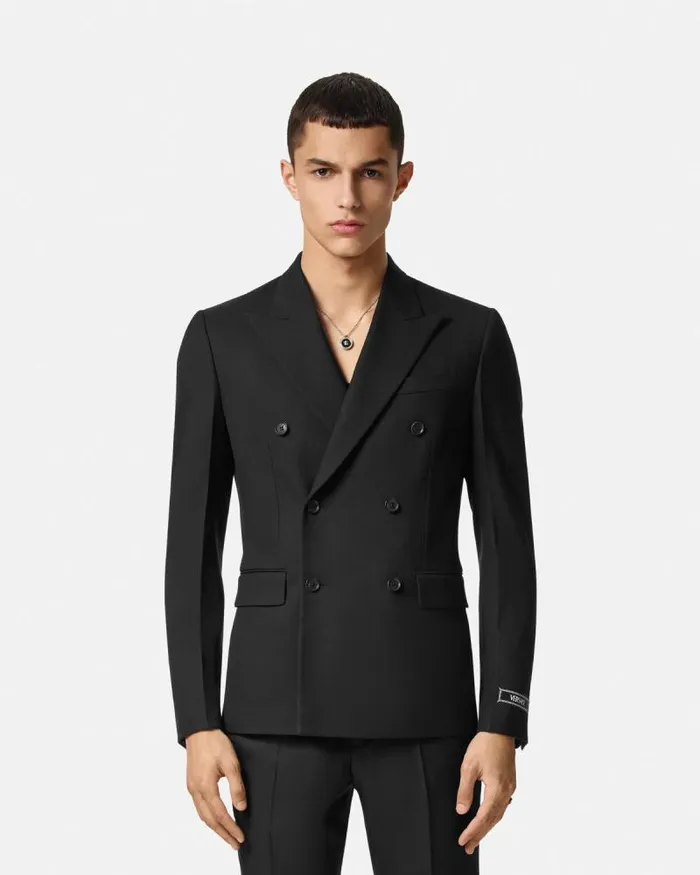 Wool DoubleBreasted Blazer Black Men Versace Blazers and Suits