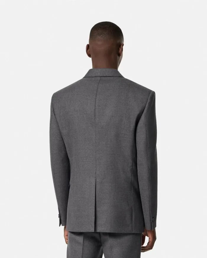 Wool Gabardine FiveButton Blazer Gray Men Versace Blazers and Suits