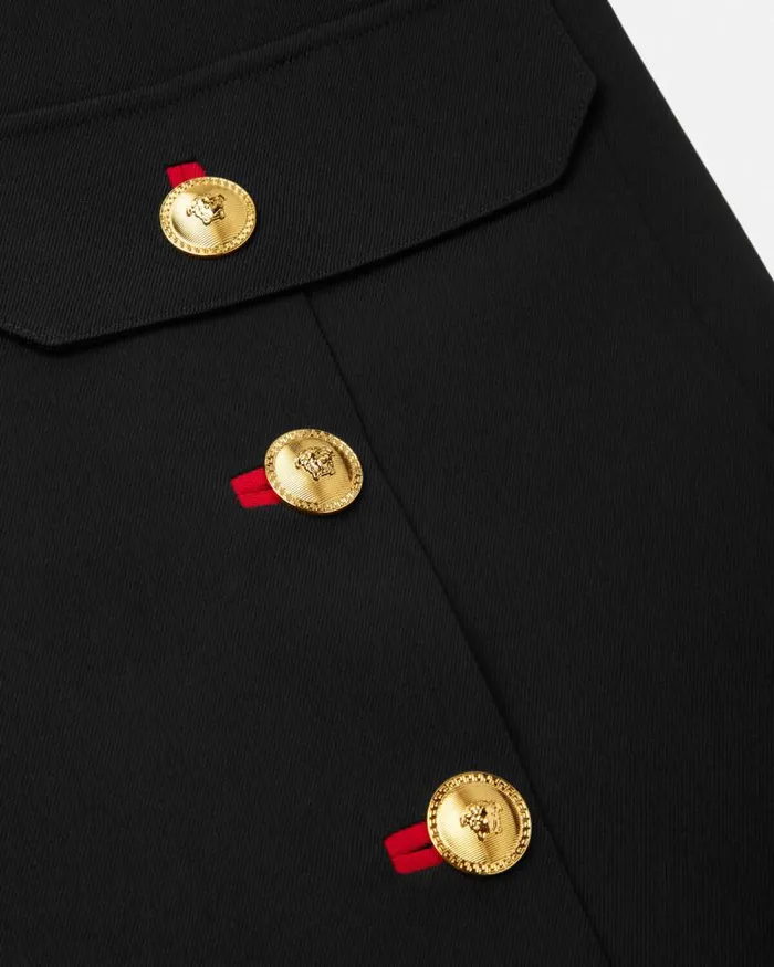 Wool Gabardine Shift Mini Dress Black Women Versace Dresses